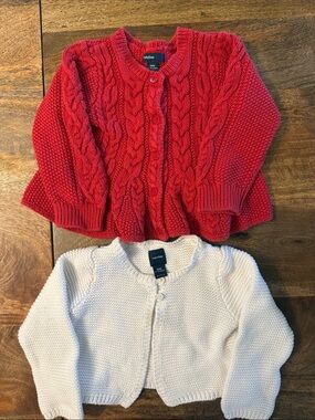 GAP Red Cable Knit Cardigan + Cream Knit Cardigan Set